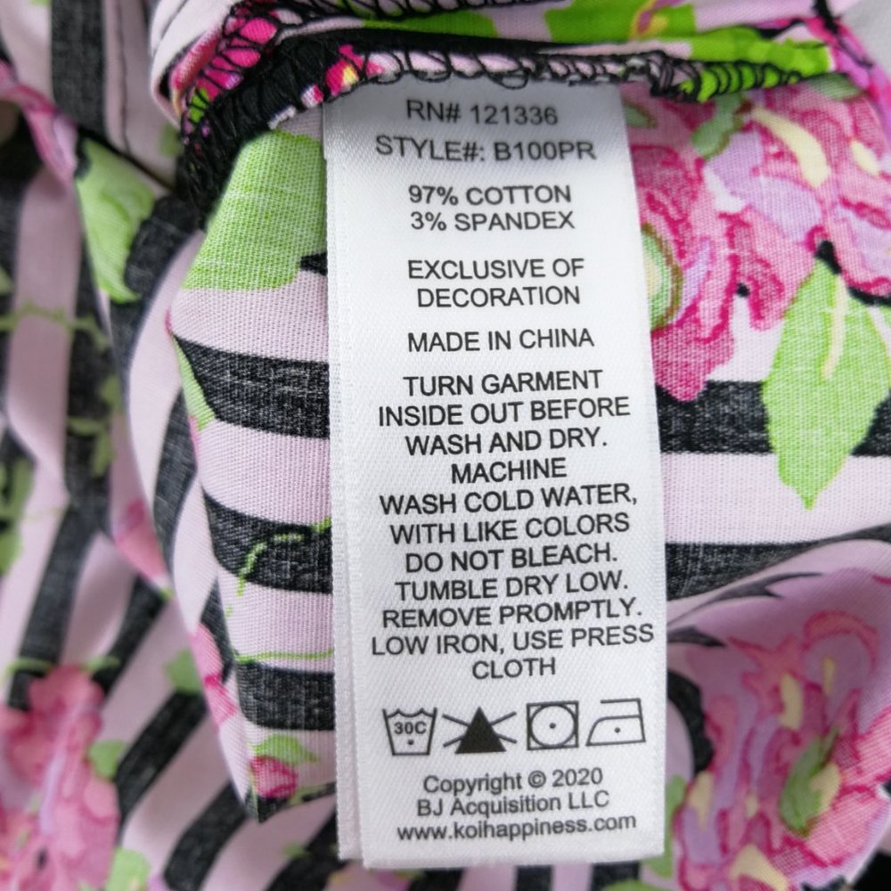 Koi Scrub Top B100PR-FAS Flowers and Stripes Rose - Picture 3 of 8